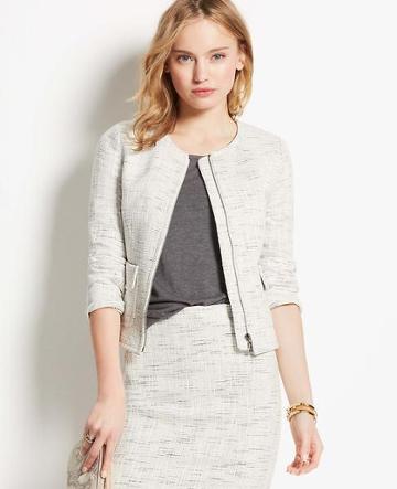 Ann Taylor Zip Front Tweed Jacket, Thistle Tweed - Size 0