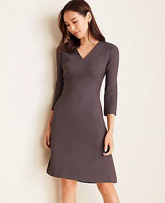 Ann Taylor Doubleweave V-neck Flare Dress