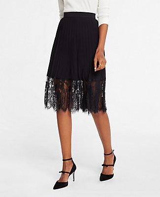 Ann Taylor Pleated Lace Hem Skirt