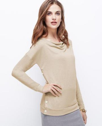 Ann Taylor Side Button Sweater Jersey Top, Birch Beige - Extra Extrasmall