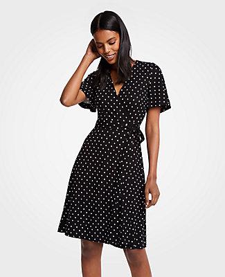 Ann Taylor Polka Dot Flutter Sleeve Wrap Dress