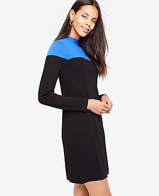 Ann Taylor Colorblock Mock Neck Sweater Dress