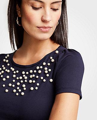 Ann Taylor Pearlized Puff Sleeve Pima Cotton Tee