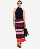 Ann Taylor Stripe Pleated Midi Skirt