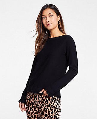 Ann Taylor Fringe Boatneck Sweater