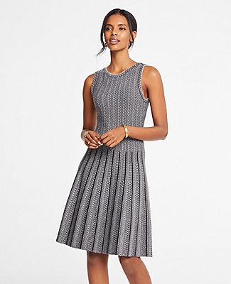 Ann Taylor Jacquard Pleated Flare Sweater Dress