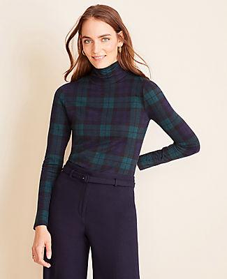 Ann Taylor Blackwatch Plaid Turtleneck Top
