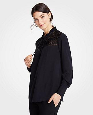 Ann Taylor Lacy Velvet Tie Blouse