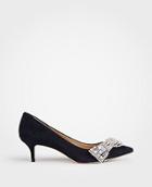 Ann Taylor Keira Crystal Jeweled Bow Suede Pumps