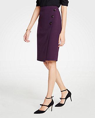 Ann Taylor Doubleweave Side Button Wrap Pencil Skirt