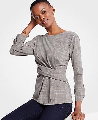 Ann Taylor Plaid Side Twist Blouse