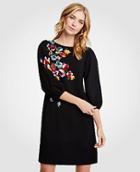 Ann Taylor Winter Floral Puff Sleeve Shift Dress