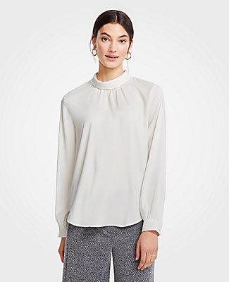 Ann Taylor Shirred Mock Neck Blouse