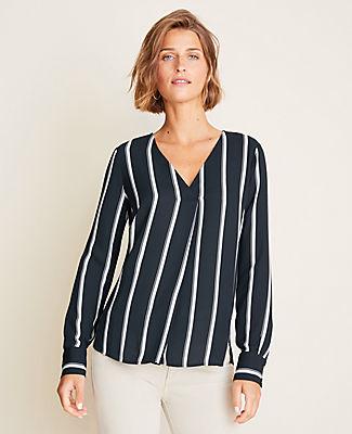 Ann Taylor Stripe Mixed Media Pleat Front Top