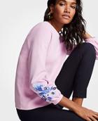Ann Taylor Embroidered Floral Sleeve Sweatshirt