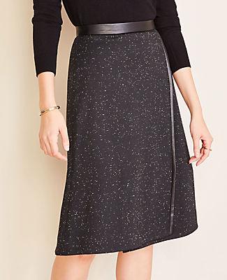 Ann Taylor Faux Leather Trim A-line Wrap Skirt