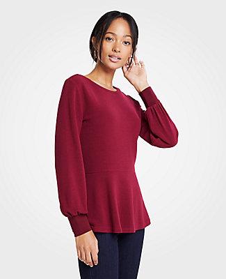 Ann Taylor Ribbed Cuff Peplum Top