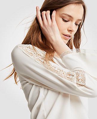Ann Taylor Eyelet Trim Bell Sleeve Top