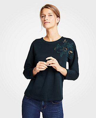 Ann Taylor Cutout Embroidered Sweatshirt