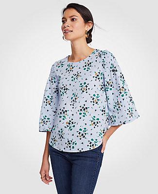 Ann Taylor Floral Smocked Shoulder Tee