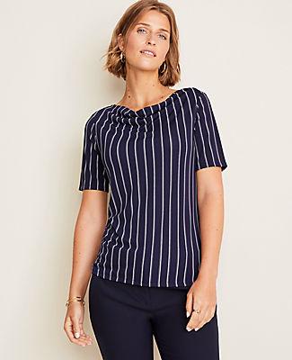 Ann Taylor Tulip Stripe Matte Jersey Cowl Neck Top