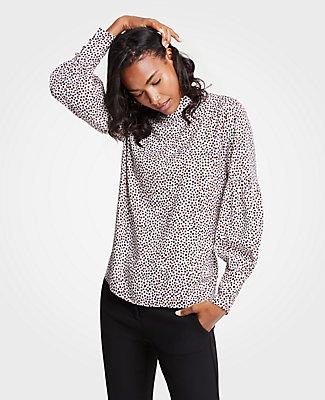 Ann Taylor Dots Mock Neck Lantern Sleeve Blouse