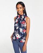 Ann Taylor Floral Ruffle Neck Shell