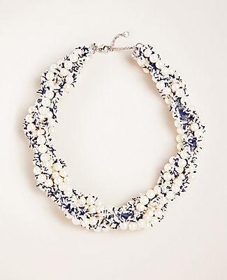 Ann Taylor Tweed Pearlized Statement Necklace