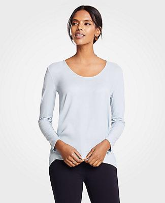 Ann Taylor Mixed Media Long Sleeve Scoop Neck Top