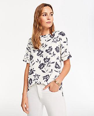 Ann Taylor Floral Mixed Media Cutout Tee