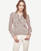 Ann Taylor Scalloped Square Pintuck Tie Neck Ruffle Blouse