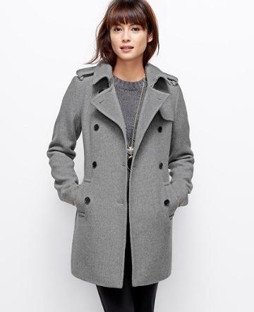 Ann Taylor Wool Blend Trench, Pigeon Grey Heather - Extra Extrasmall