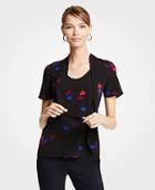Ann Taylor Floral Mixed Tie Neck Tee