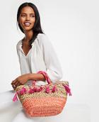 Ann Taylor Straw Raffia Tassel Tote