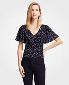 Ann Taylor Butterfly Flower V-neck Flutter Sleeve Top