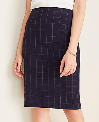 Ann Taylor The Pencil Skirt In Navy Windowpane Bi-stretch