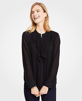 Ann Taylor Clip Dot Ruffle Blouse