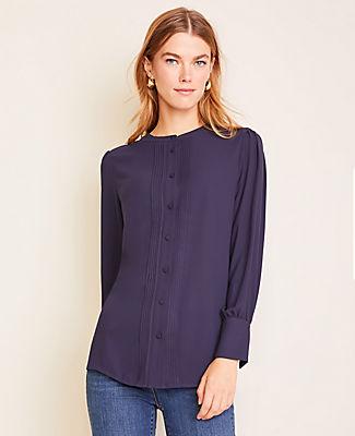 Ann Taylor Pintucked Mixed Media Top