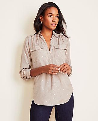 Ann Taylor Clip Dot Camp Shirt