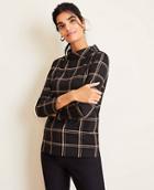 Ann Taylor Plaid Button Mock Neck Top