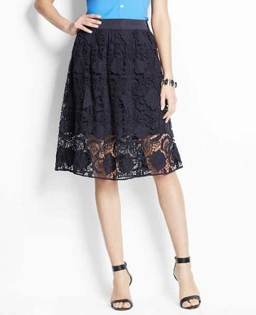 Ann Taylor Trellis Lace Skirt, Dark Sky - Size 0