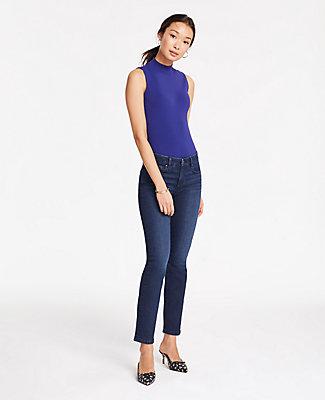 Ann Taylor Straight Crop Jeans In Classic Mid Indigo Wash