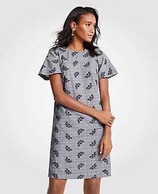 Ann Taylor Eyelet Plaid Flare Sleeve Shift Dress