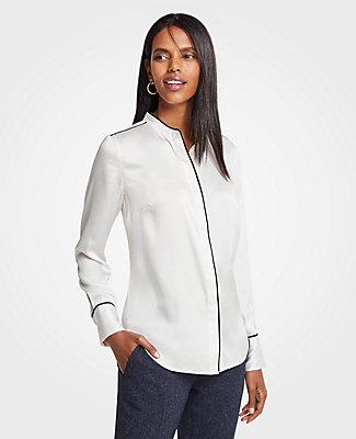 Ann Taylor Piped Covered Button Down Blouse