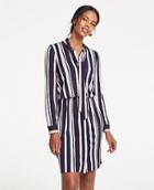 Ann Taylor Striped Tie Neck Knit Shirtdress