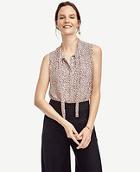Ann Taylor Dot Pleated Tie Neck Shell