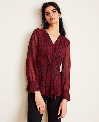 Ann Taylor Snakeskin Print Tie Waist Top