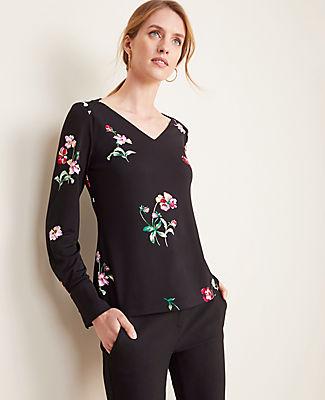 Ann Taylor Floral Matte Jersey V-neck Top