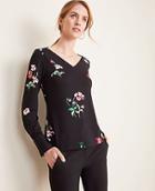 Ann Taylor Floral Matte Jersey V-neck Top