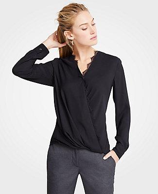 Ann Taylor Lace Trim Wrap Blouse